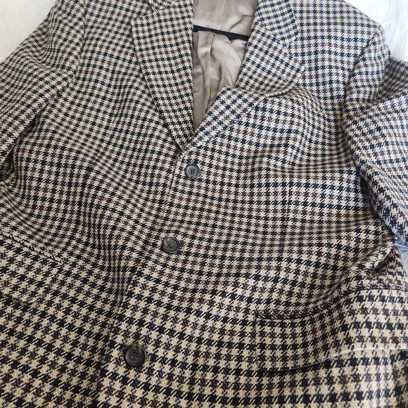 BOSS Blazer Cashmere Wool Sports Coat‎ 42 Plaid Checker Brown Double Vent - Picture 11 of 16
